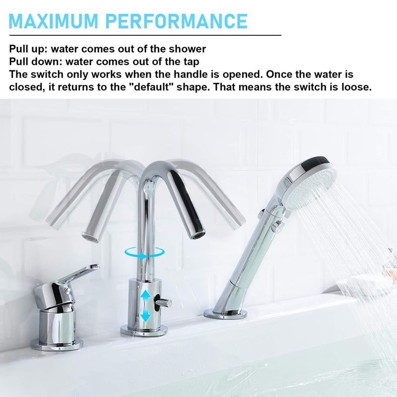 CREA Roman Tub Faucet Set - Chrome Bathtub Faucet with Hand Shower and Diverter - Image 2
